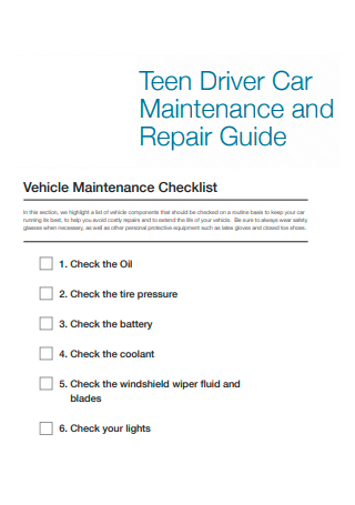 Driver Car Vehicle Maintenance Checklist