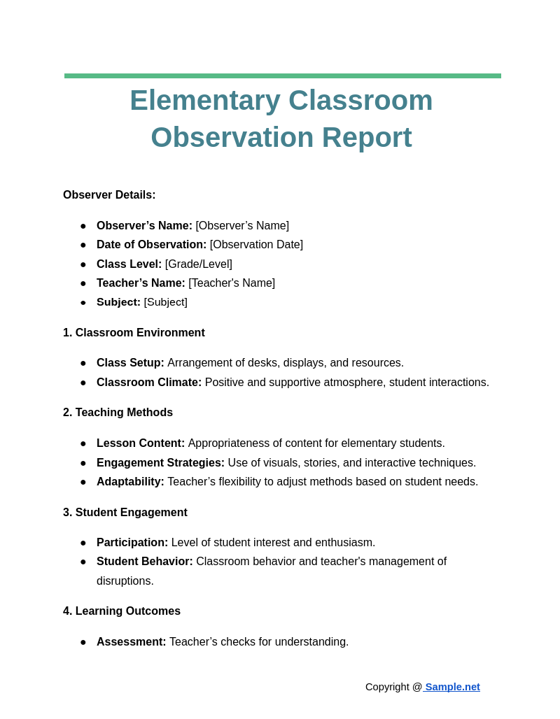 Elementary Classroom Observation Report Google Docs 10 25 2024 03 56 PM