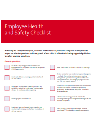 Employee Health and Safety Checklist