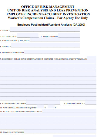 Employee Post Incident Accident Analysis