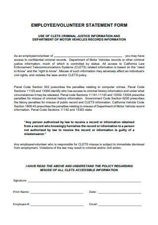 Employee Volunteer Statement Form