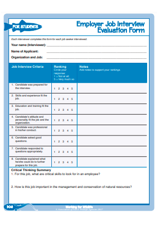 Employer Job Interview Evaluation Form