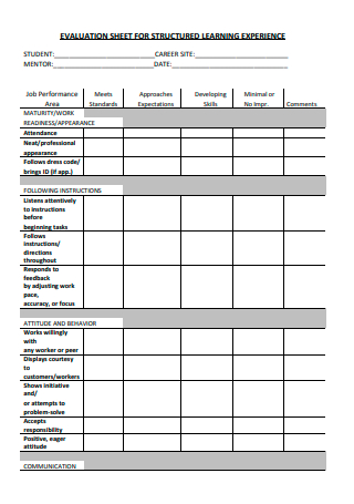 Evaluation Sheet For Structured Learning Experience