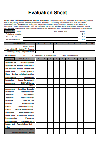 Evaluation Sheet Format