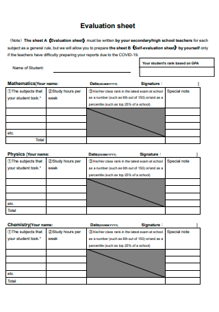 Evaluation Sheet in PDF