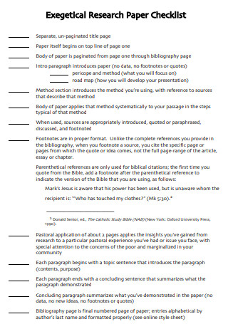 Exegetical Research Paper Checklist