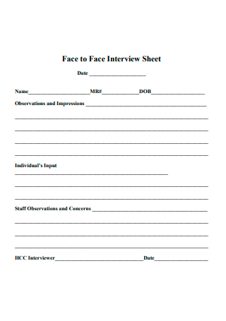 Face to Face Interview Sheet