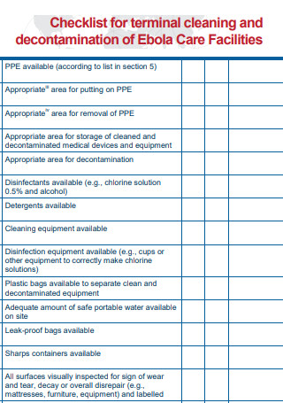 Facility Terminal Cleaning Checklist