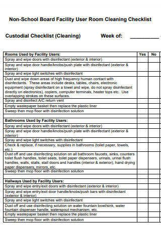 Facility User Room Cleaning Checklist