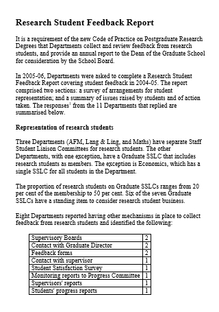 Feedback Report For Research Students