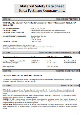 Fertilixer Company Material Safety Data Sheet