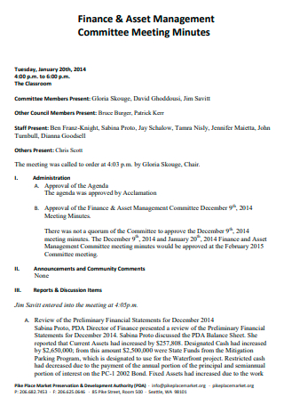 Finance and Asset Management Committee Meeting Minutes