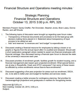 Financial Structure And Operations Meeting Minutes