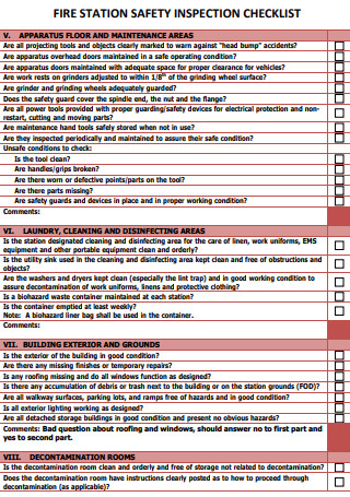 Fire Station Facility Inspection Checklist