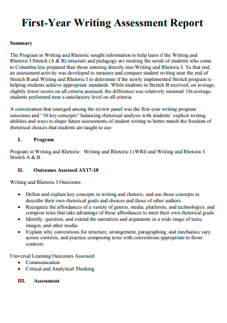 First Year Writing Assessment Report