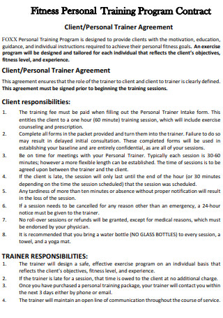 Fitness Personal Training Agreement