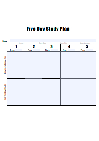 Five Day Study Plan Example