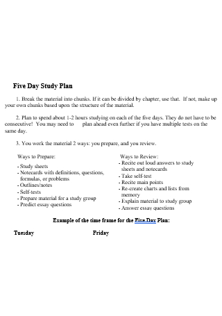 Five Day Study Plan in DOC