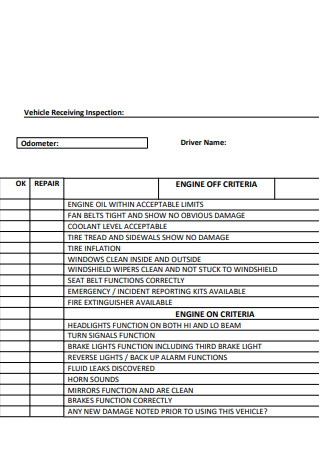 Fleet Vehicle Inspection Checklist Format