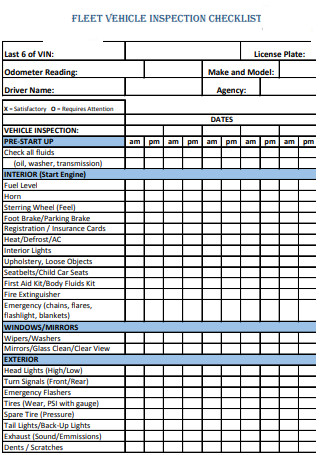 Fleet Vehicle Inspection Checklist