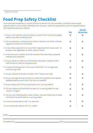 Food Prep Safety Checklist