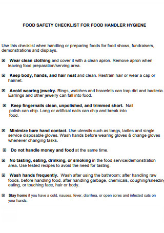 Food Safety Checklist for Food Handler Hygiene