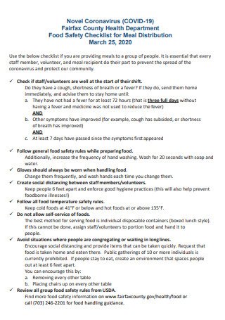 Food Safety Checklist for Meal Distribution