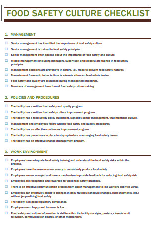 Food Safety Culture Checklist