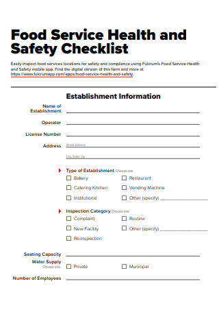 Food Service Health and Safety Checklist