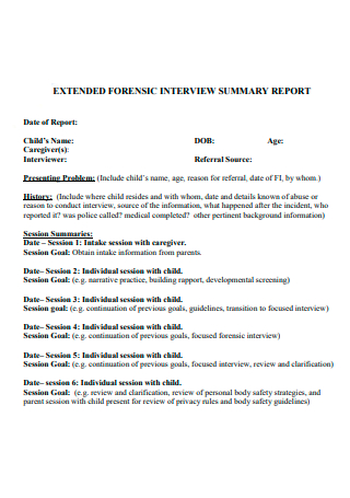 Forensic Interview Summary Report