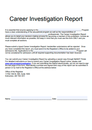 Formal Career Investigation Report