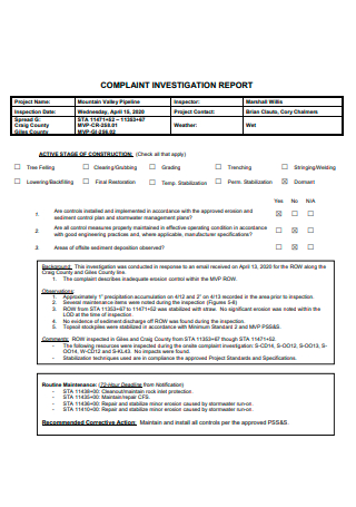 Formal Complaint Investigation Report
