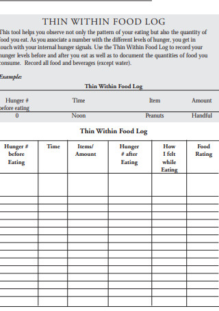 Formal Food Log Spreadsheet