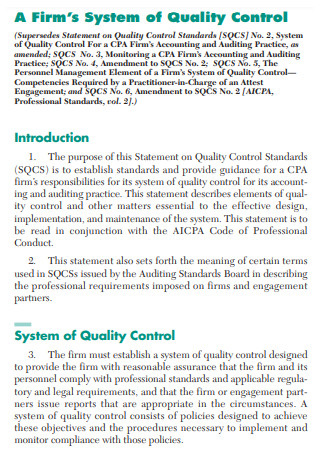 Formal Quality Control Statement