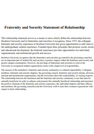 Fraternity and Sorority Statement of Relationship