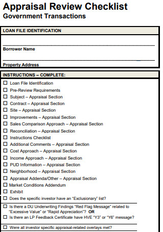 Government Property Appraisal Review Checklist