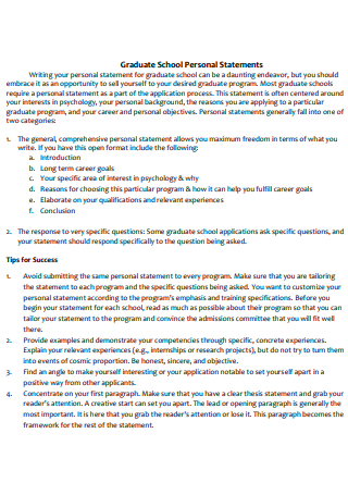 Graduate School Personal Statement in PDF