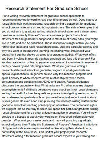 Graduate School Research Statement