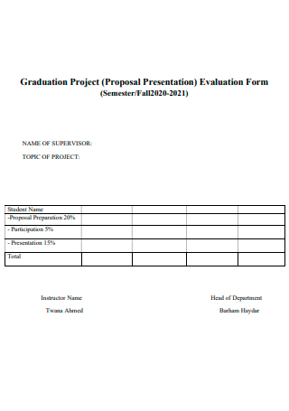 Graduation Project Proposal Presentation Evaluation Form