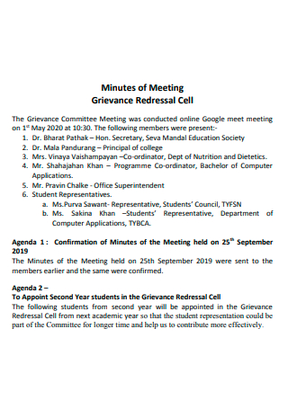 Grievance Redressal Cell Meeting Minutes