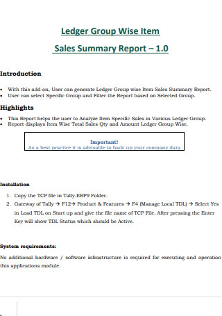 Group Wise Item Sales Summary Report