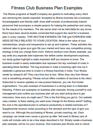 Gym Fitness Club Business Plan