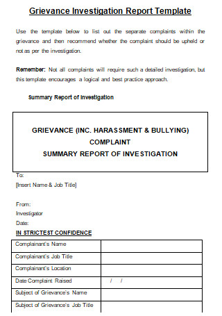 Harassment Investigative Report Template