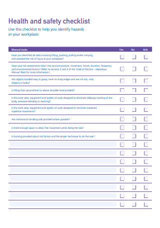 Health and Safety Checklist Template