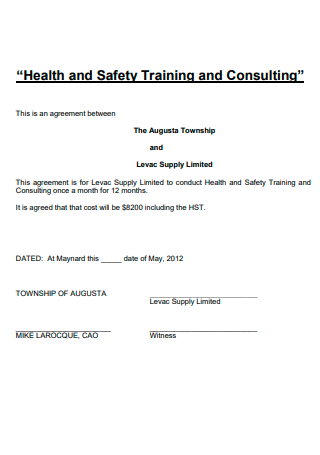 Health and Safety Training and Consulting Agreement