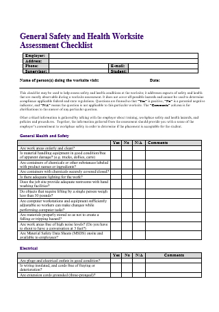 Health and Safety Worksite Assessment Checklist