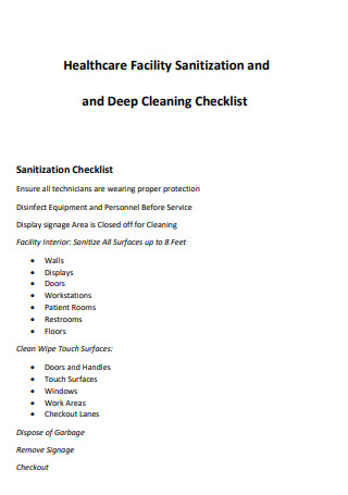 Healthcare Facility Sanitization and Deep Cleaning Checklist