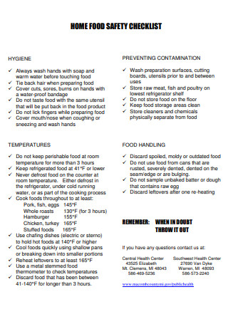Home Food Safety Checklist