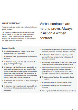 Home Renovation Verbal Contract