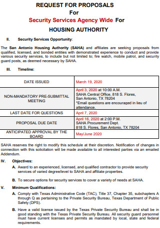 Housing Authority Security Services Proposal